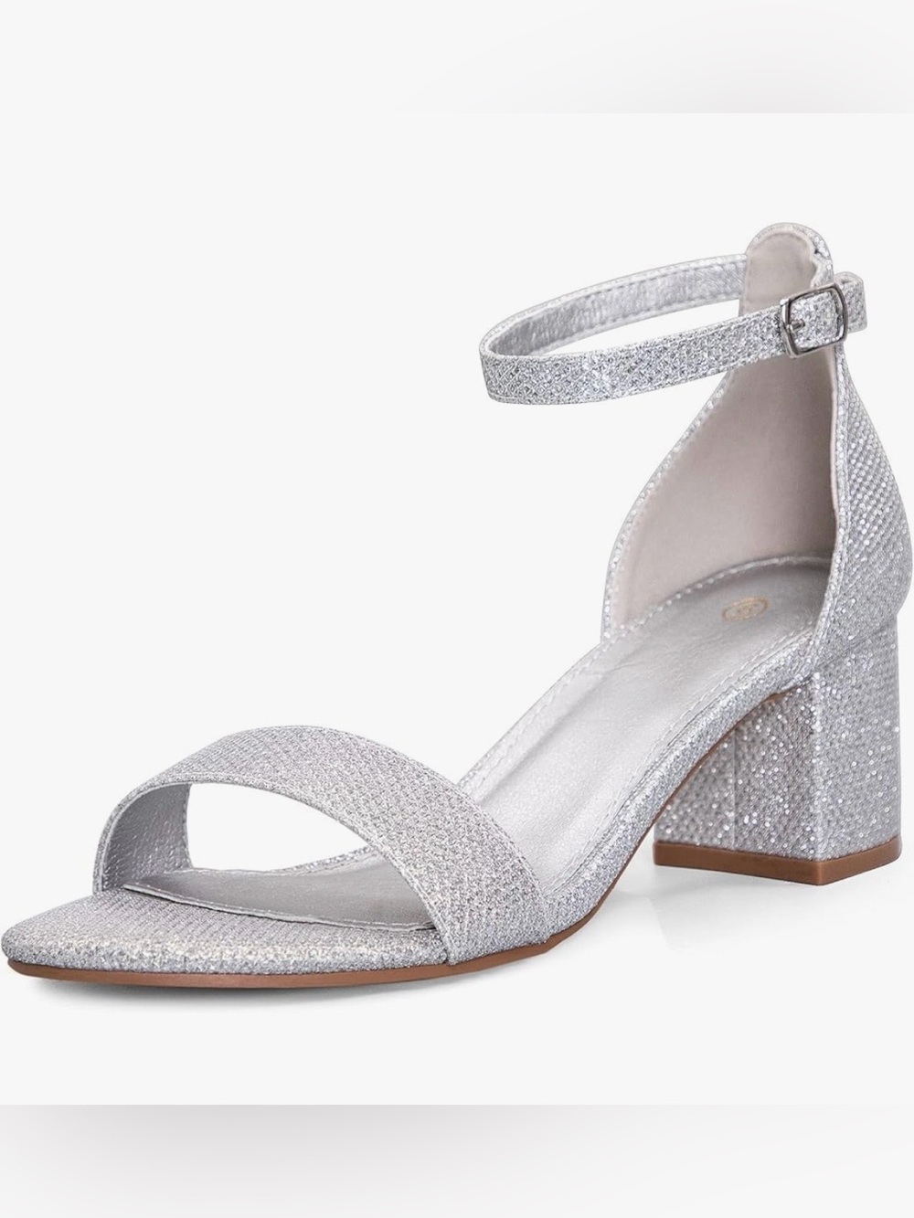 Women’s Silver glitter Ankle-Strap Block Heel Sandal size 8.5